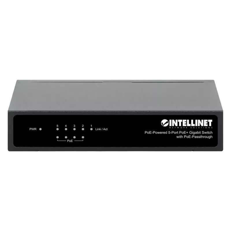Przełącznik Gigabit 5xPoE Passthrough zasilany przez PoE lub AC, 68W