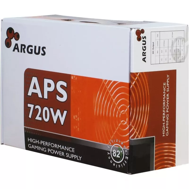 INTER TECH Argus APS-720W - Zasilacz (115-230 V, 20+4 pin ATX, 47-63 Hz, 12V1, +12V2, +3,3V, +5V, +5Vsb, 12V, aktywny PFC, ATX, czarny)