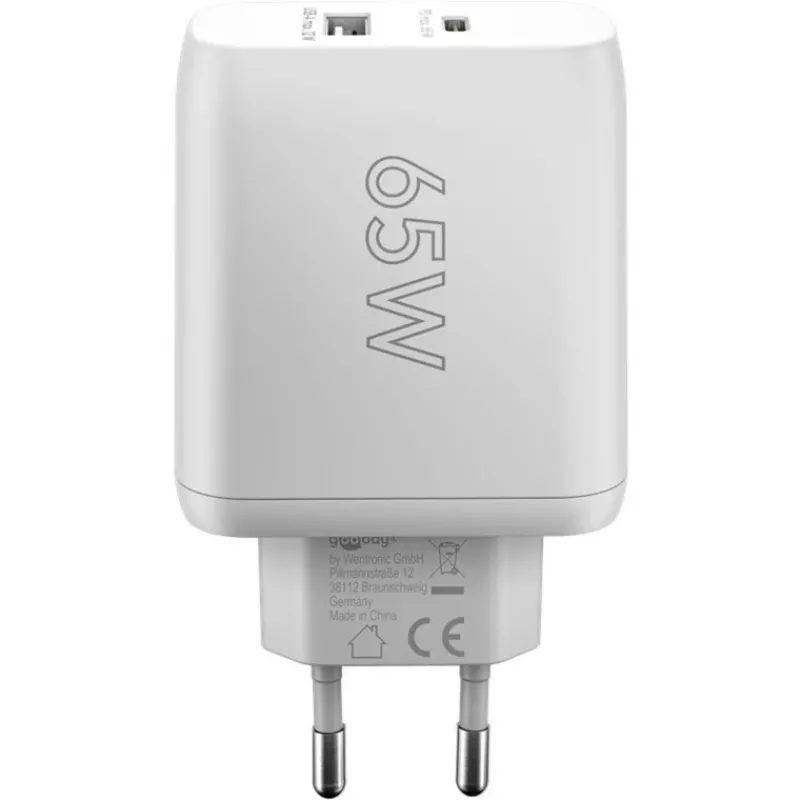 USB-C Dual-Fast Charger, PD, GaN, 65 Watt (biały, 1x USB-C, 1x USB-A, Power Delivery)
