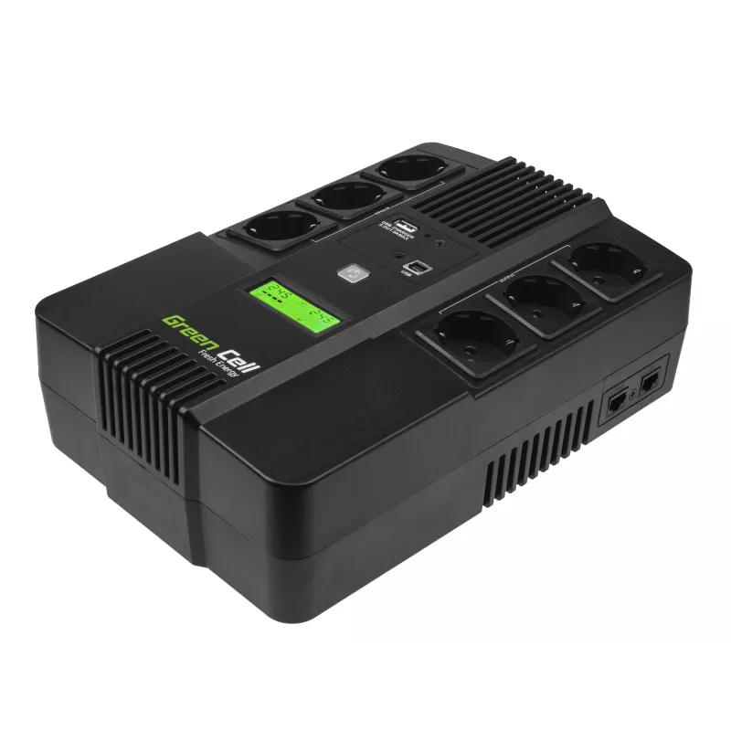 Zasilacz awaryjny zielony Cell UPS06, Line-Interactive 600 VA (360 W), 6 gniazd AC, LCD, USB, RJ-45, akumulator 12 V 7 Ah