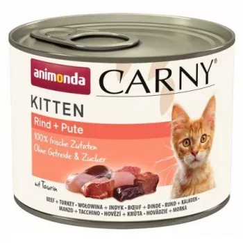 Mokra karma dla kotów animonda Carny Kitten Wołowina z indykiem 200 g – pełnoporcjowy posiłek dla kociąt, 80% wilgotności, 10,5% białka