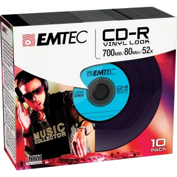 EMTEC Vinyl Look - 10 x CD-R - 700 MB (80 Min) 52x - Niebieski, Żółty, Liliowy, Zielony, Różowy - Slim Jewel Case