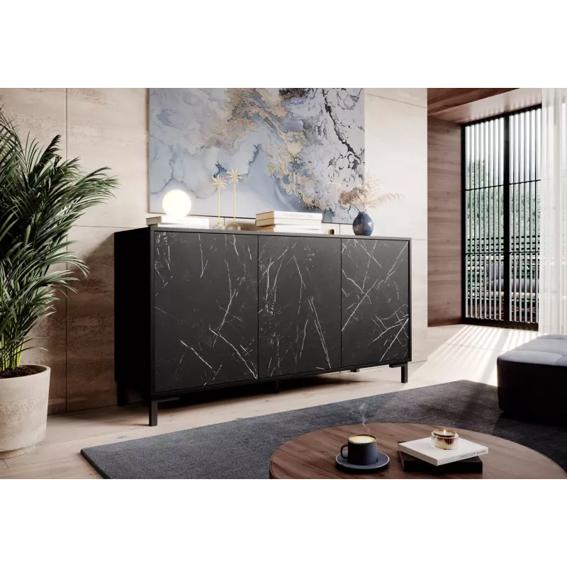 MARMO 3D komoda 150x45x80.5 cm matowy czarny/marble czarny