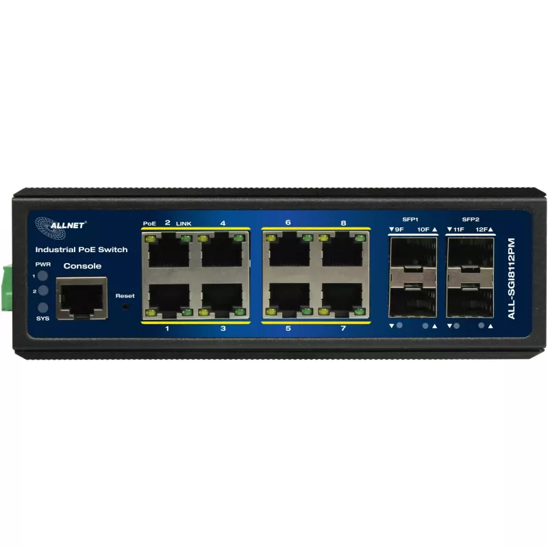 Przemysłowy przełącznik PoE ALLNET ALL-SGI8112PMJ 8+4 portów