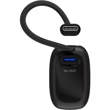 Powerbank 5.000 mAh, zintegrowany kabel USB-C 13 cm, 20 W (czarny, 5 Ah, 1x USB-A, 1x USB-C, PD, QC)