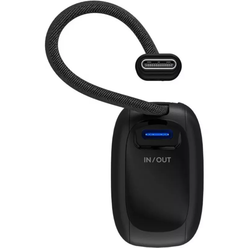 Powerbank 5.000 mAh, zintegrowany kabel USB-C 13 cm, 20 W (czarny, 5 Ah, 1x USB-A, 1x USB-C, PD, QC)