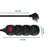 Przedłużacz ESPERANZA ELK210K — kabel 1,5 m, 3 gniazda AC typu E, wtyczka kątowa, do użytku wewnątrz pomieszczeń, czarny