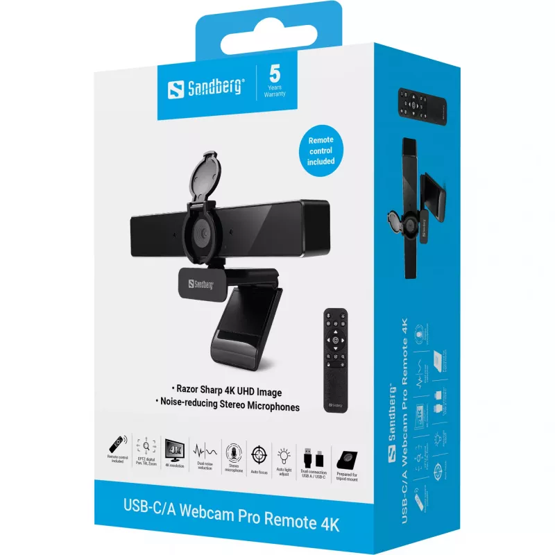 Kamera internetowa Sandberg USB-C/A Pro Remote 4K 8 MP 3840x2160