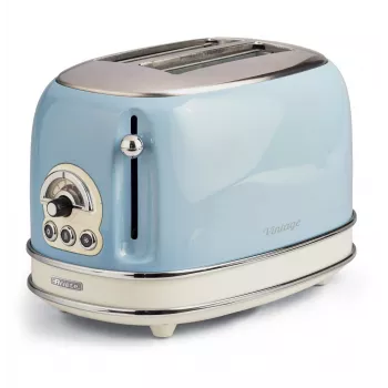 Toster Ariete 155 Design 2 kromki z koszykami do kanapek, 6 stopni opiekania, 810 W, obudowa ze stali nierdzewnej, wyjmowana tacka na okruchy, błękit pastelowy