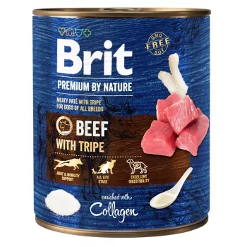 Mokra karma dla psów Brit Premium by Nature Beef with Tripe 800 g – pełnoporcjowa karma w puszce dla psów dorosłych, 78% wilgotności, 9% białka, 6,5% tłuszczu