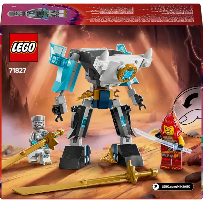 LEGO NINJAGO zestaw 71827 Mech bojowy Zane'a, 92 elementy, 2 minifigurki, wysokość 100 mm, wiek 6+
