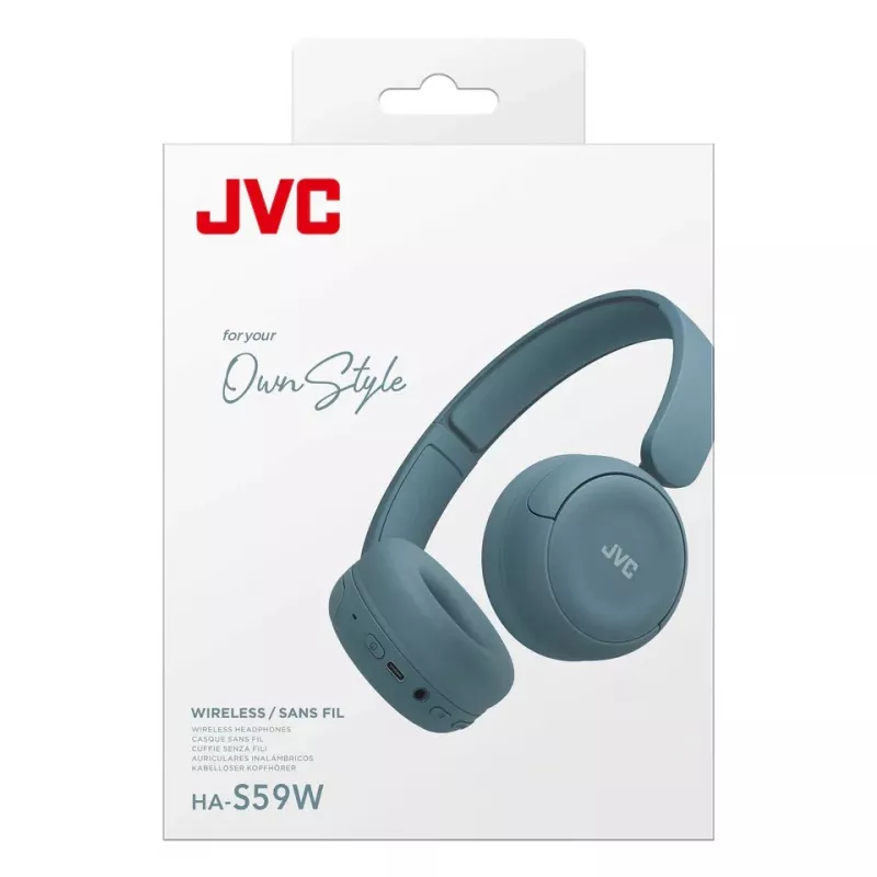 Zestaw słuchawkowy JVC HA-S59W — Przewodowy i bezprzewodowy Bluetooth, nauszny, pałąk na głowę, 20–20000 Hz, kabel 1,2 m, niebieski