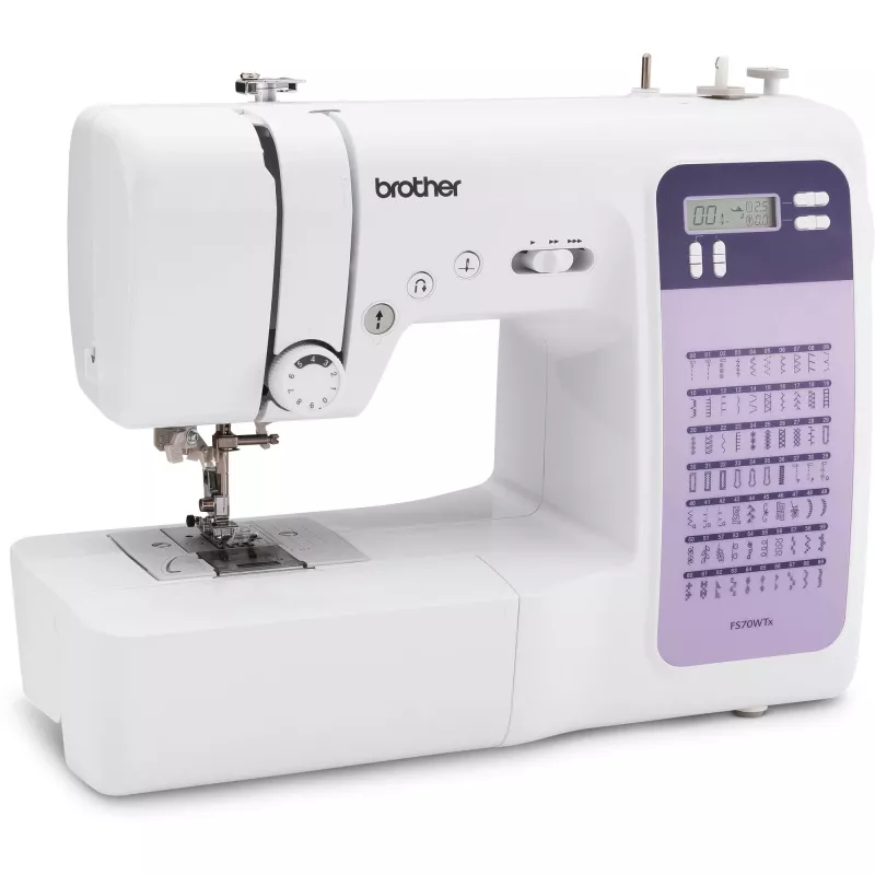 Maszyna do szycia Brother FS70WTx — 70 wzorów ściegów, wyświetlacz LCD, 750 ściegów/min, długość 5 mm, szerokość 7 mm