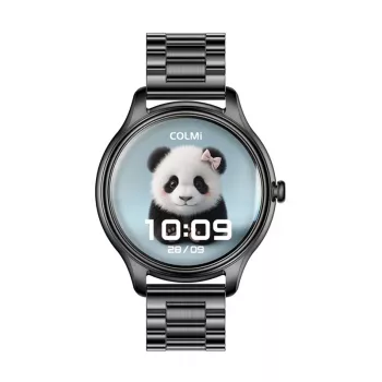 Smartwatch Colmi L28 z czarną kopertą i czarną stalową bransoletą