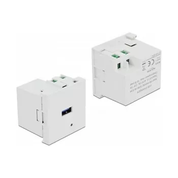 Gniazdo zasilania USB-A DELOCK 81311, białe, 100–240 V, 0,5 A, wskaźnik LED zasilania, obudowa z tworzywa sztucznego