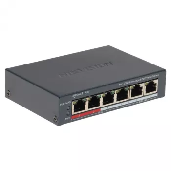 Przełącznik sieciowy Hikvision DS-3E0106P-E/M(B) — 6-portowy przełącznik Ethernet PoE
