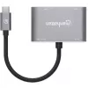 Manhattan Stacja dokująca / hub USB-C, porty (x4): HDMI, USB-A, USB-C i VGA, z Power Delivery (PD) 87 W - wymaga zewnętrznej ładowarki USB-C (nie dołączono). Zasilanie przez USB (nie wymaga zewnętrznego zasilacza), gdy PD nie jest używane, aluminium