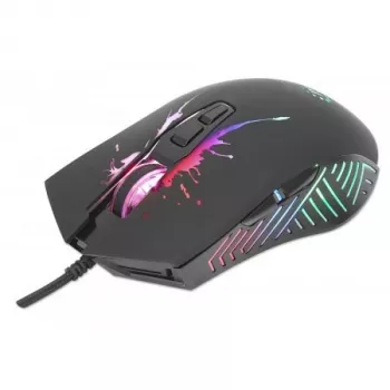 Mysz gamingowa Manhattan z diodami LED, przewodowa, siedem przycisków, kółko przewijania, 7200 dpi, czarna z podświetleniem LED, trzyletnia gwarancja