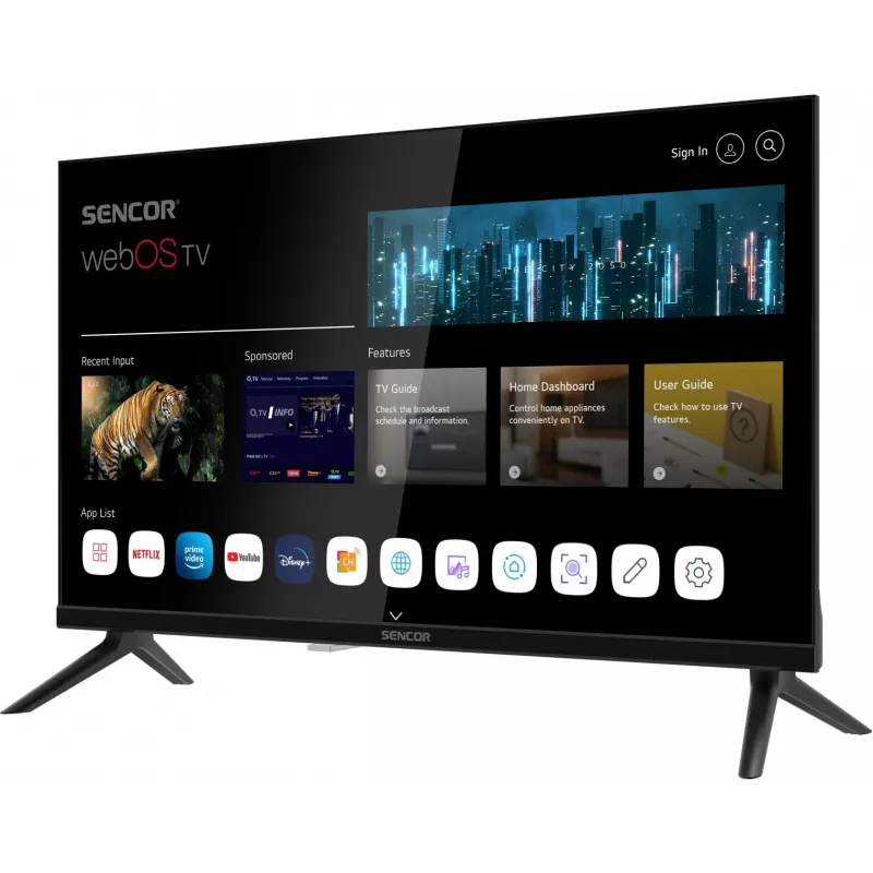 24-calowy SENCOR SLE 24S803B HD Ready SMART TV z webOS, Wi‑Fi, Bluetooth, DVB-T2/C/S2, 1366×768