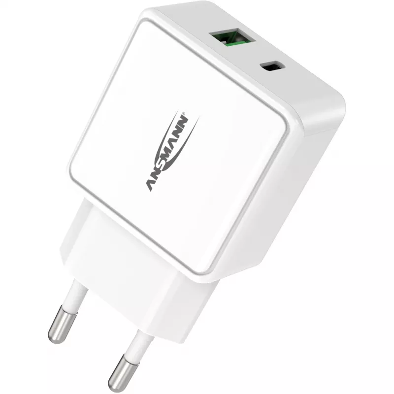 ANSMANN HC218PD - Zasilacz - 18 W - 3000 mA - PD, QC 3.0 - 2 porty wyjściowe (USB, USB-C) - Biały (1001-0111)