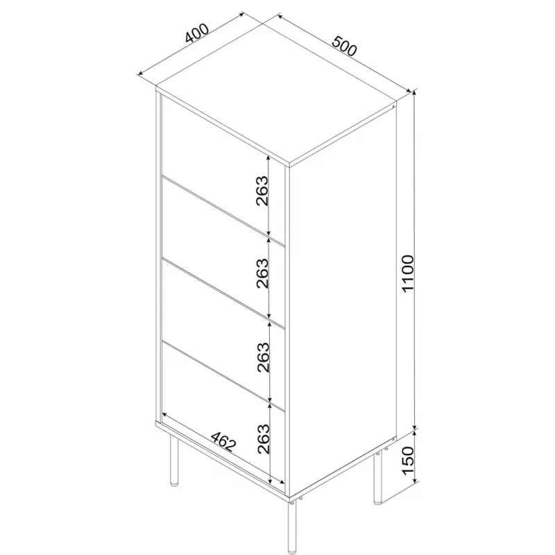 Komoda cama meble Cama 4S TRESSE 50x40x125 cm, matowa zieleń, 4 szuflady, płyta wiórowa