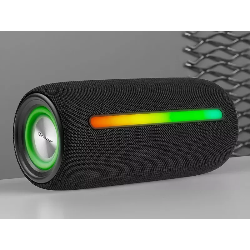 Przenośny głośnik stereo TRACER Stripe Czarny — 10 W RMS, Bluetooth/przewodowy, USB-A i USB-C, MicroSD, wbudowany akumulator (do 5 h)