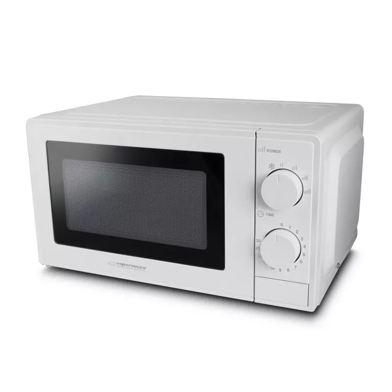 Kuchenka mikrofalowa solo ESPERANZA ESTOFADO — 700 W, 20 l, 5 poziomów mocy, talerz obrotowy 24,5 cm, biały
