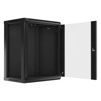 Lanberg naścienna szafa instalacyjna rack 19'' 15U 600x450mm czarna (drzwi szklane)
