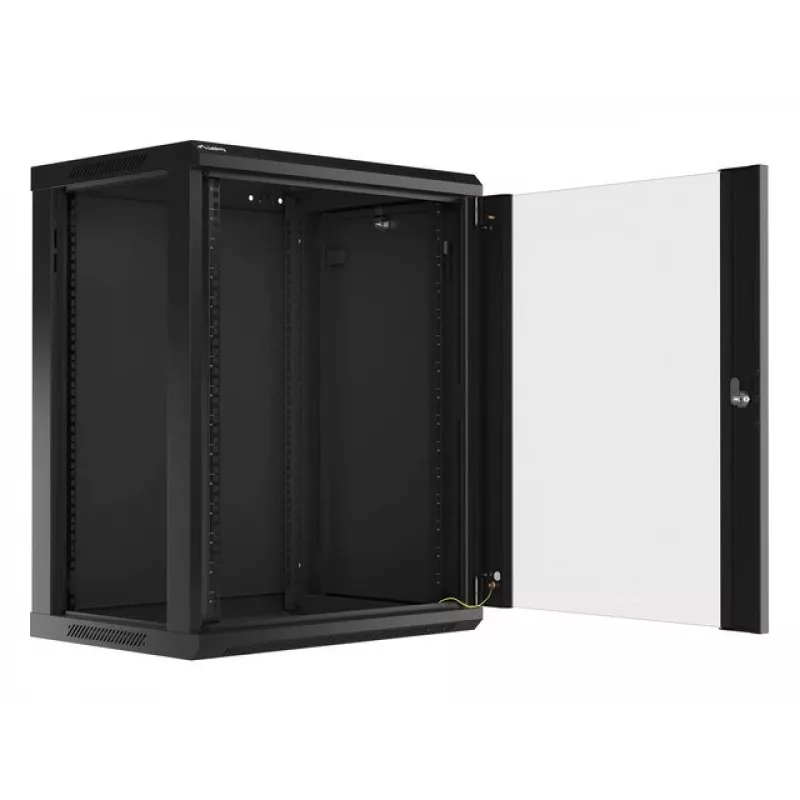 Lanberg naścienna szafa instalacyjna rack 19'' 15U 600x450mm czarna (drzwi szklane)