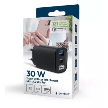 Ładowarka do urządzeń mobilnych Gembird TA-UC-PDQC30LCD-BK-01 Szybkie ładowanie Czarna