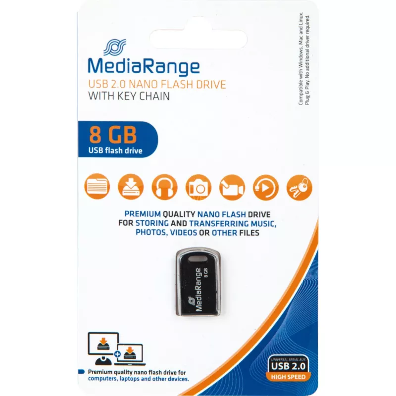 MediaRange Nano - USB Flash Drive - 8GB - USB2.0 - Czarny (MR920)