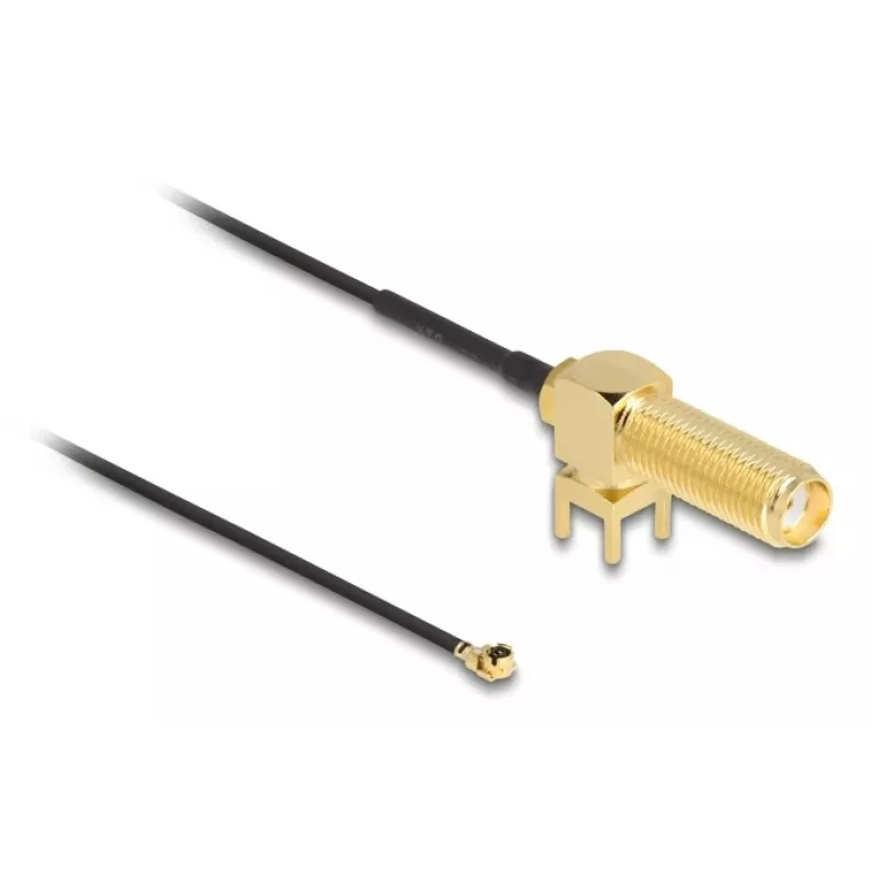 Kabel antenowy DeLOCK SMA 90° PCB jack bulkhead kabel koncentryczny 0,15 m I-PEX MHF1 Czarny Złoty