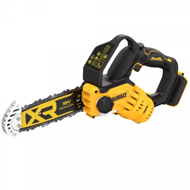 Nożyce do żywopłotu DeWALT DCMPS520N-XJ, prowadnica 20 cm, prędkość łańcucha 8,5 m/s, akumulator Li-Ion 18 V, zbiornik oleju 0,55 L, 2,1 kg