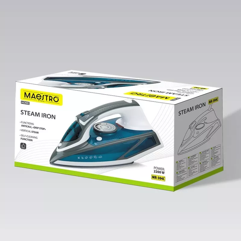 Żelazko parowe Maestro MR-304C, 2200W, biało-niebieskie — żelazko parowe do użytku domowego
