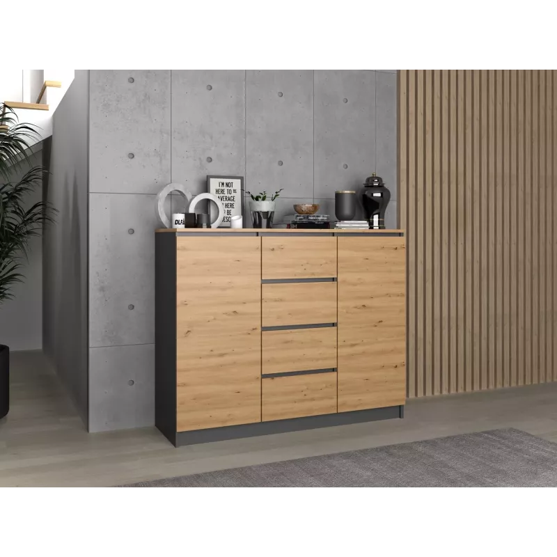 Komoda top e shop Topeshop 2D4S ANT/ART BA KPL — 4 szuflady, Antracyt/Dąb, 1200×400×970 mm, płyta wiórowa