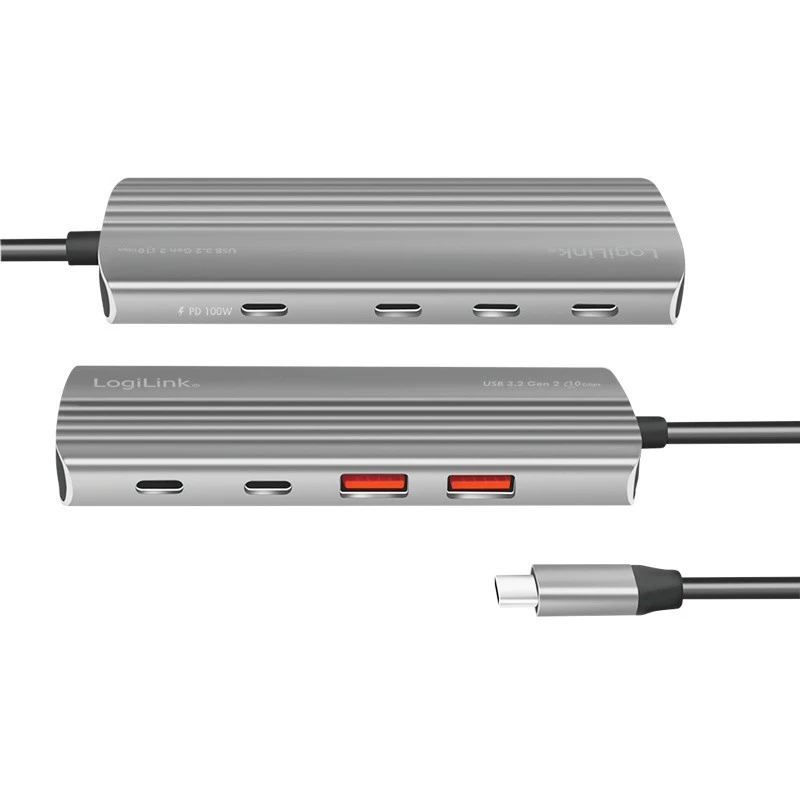 LogiLink USB 3.2 Gen2 Hub 7+1-port 2x USB-A 5x USB-C PD 100W aluminum