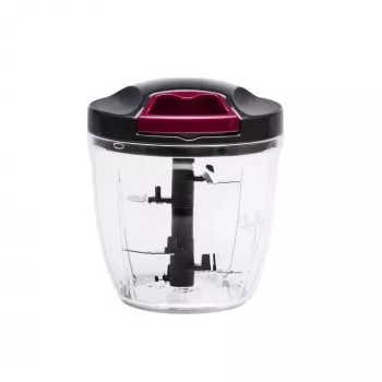 Ręczny siekacz do żywności Jata HMAQ4506 pojemność 0,9 l ostrza ze stali nierdzewnej wysokość 140 mm średnica 12,5 cm Czarny Czerwony Transparentny