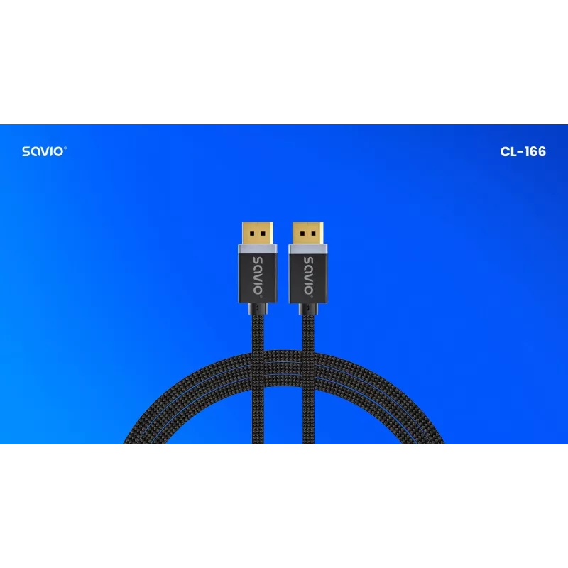 Kabel DisplayPort SAVIO CL-166 2 m Czarny — DisplayPort 1.4, męsko-męski, pozłacane styki
