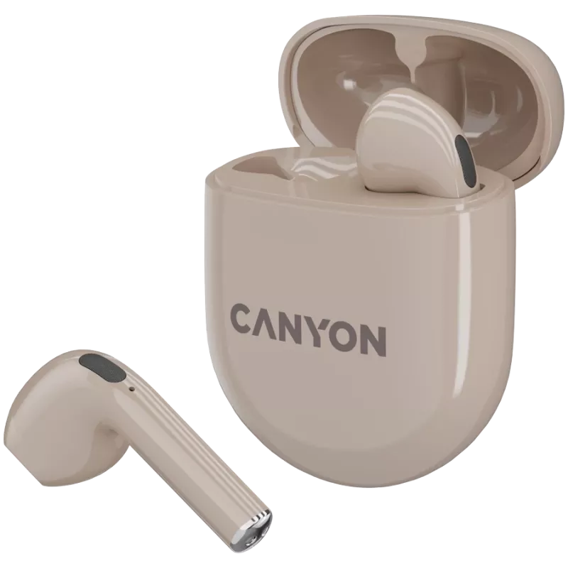 Słuchawki Bluetooth Canyon TWS-6 Tryb Gaming/BT 5.3 beżowy detal (CNS-TWS6BE)