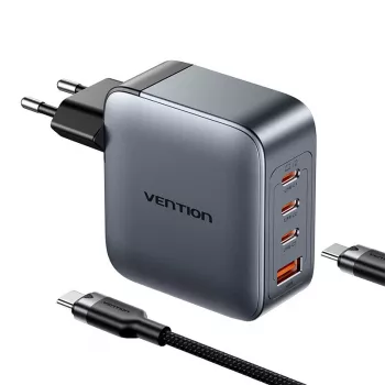 Ładowarka sieciowa Vention TZ-FETH0-EU 3× USB-C + 1× USB-A 100W, PD do 30W na port C, wejście 100–240V