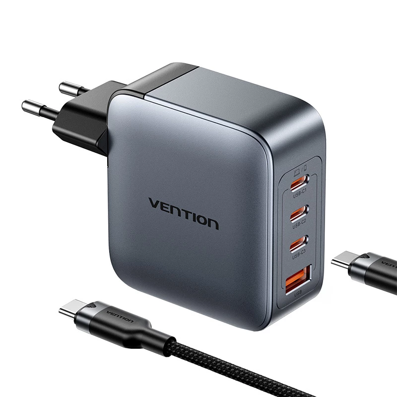 Ładowarka sieciowa Vention TZ-FETH0-EU 3× USB-C + 1× USB-A 100W, PD do 30W na port C, wejście 100–240V