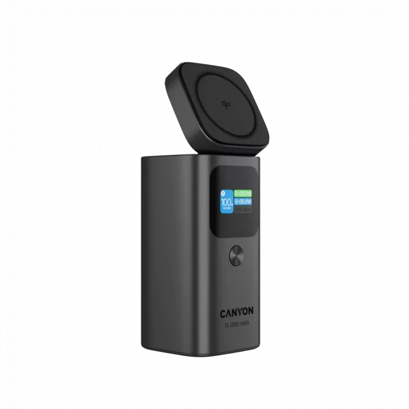CANYON Qi2 magnetyczny power bank OnPower 150 15000mAh Aluminium Ciemny szary