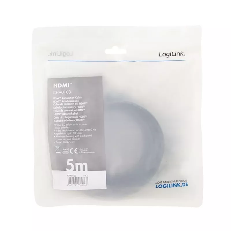 Przewód HDMI 4K/60Hz, ALU, czarny, 5m