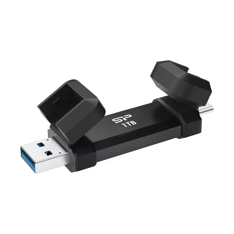 Pamięć USB Silicon Power DS72 1 TB, USB 3.2 Gen 2 Typ-A / Typ-C, obudowa aluminiowo-gumowa, czarna