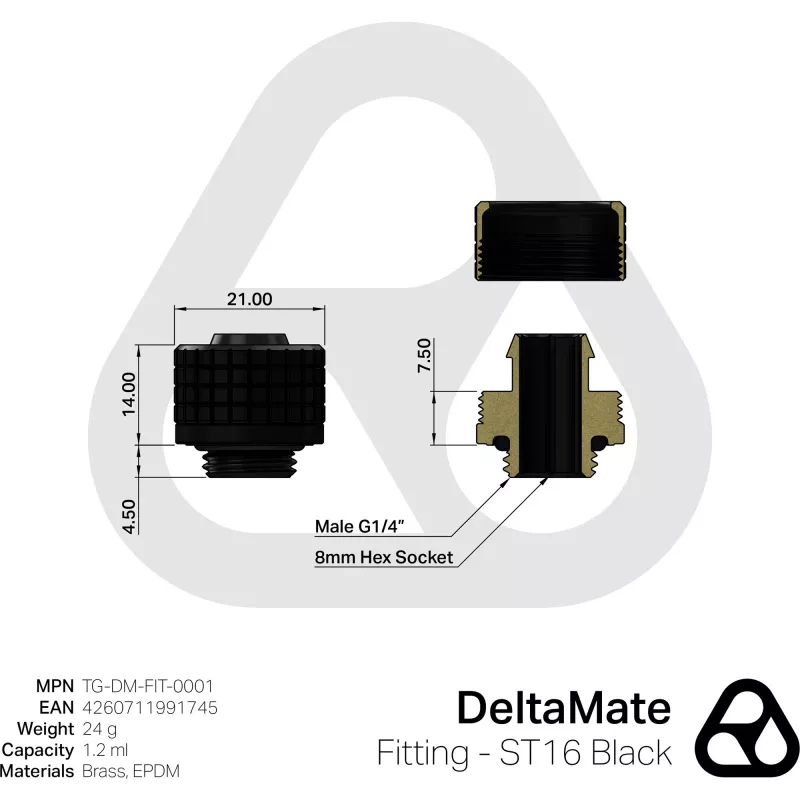 Thermal Grizzly DeltaMate Fitting ST16 connection, czarny — adapter montażowy do gniazd ST16