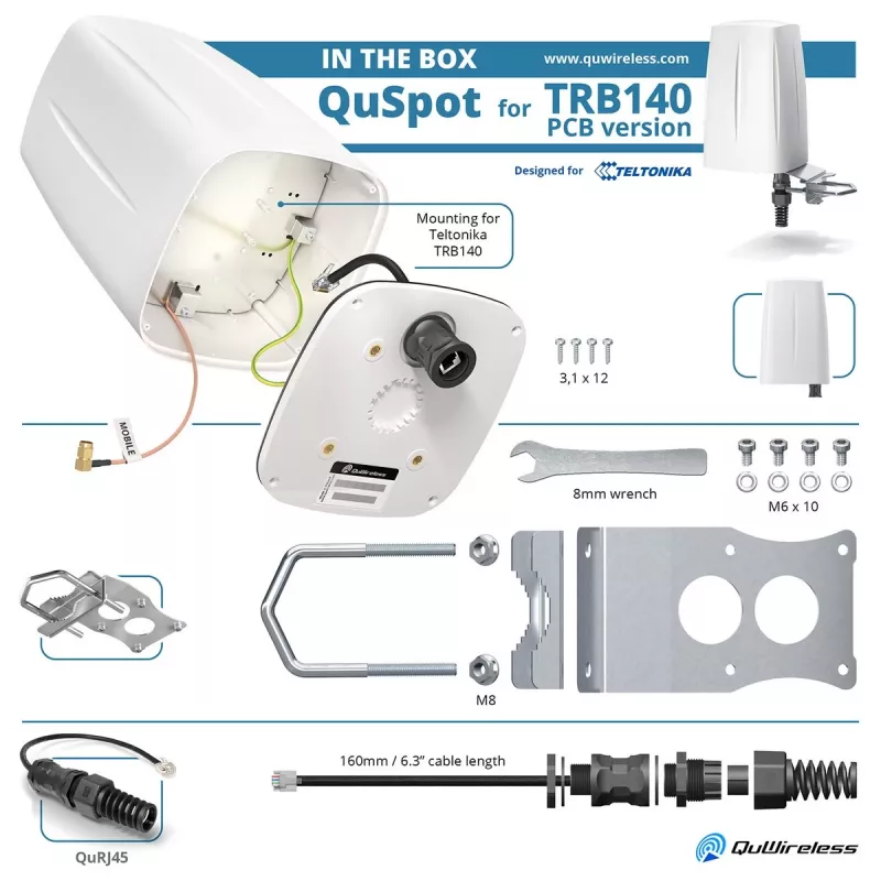 Wielokierunkowa antena sieciowa QuWireless QuSpot A140S-A, PoE/LAN, 0,694–2,7 GHz, do 4 dBi, biała