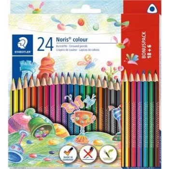 Kredki kolorowe Staedtler Noris colour 18+6 zestaw — model 187 C18P1, 24 kredki w różnych kolorach