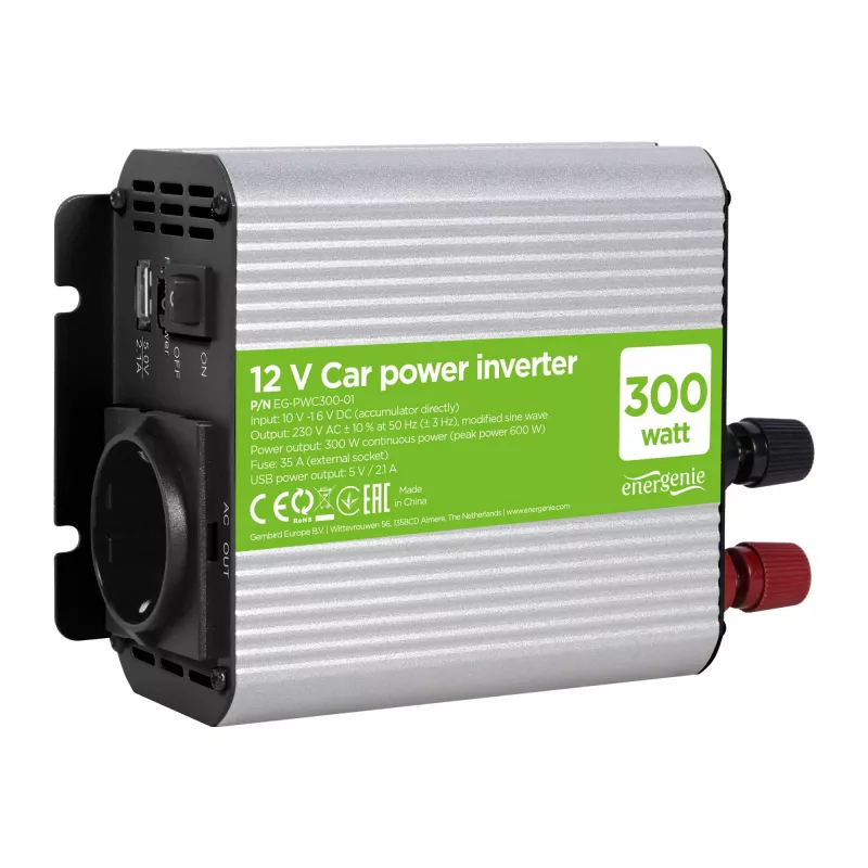 Gembird EG-PWC300-01 zasilacz/przetwornica samochodowa 300 W Szary