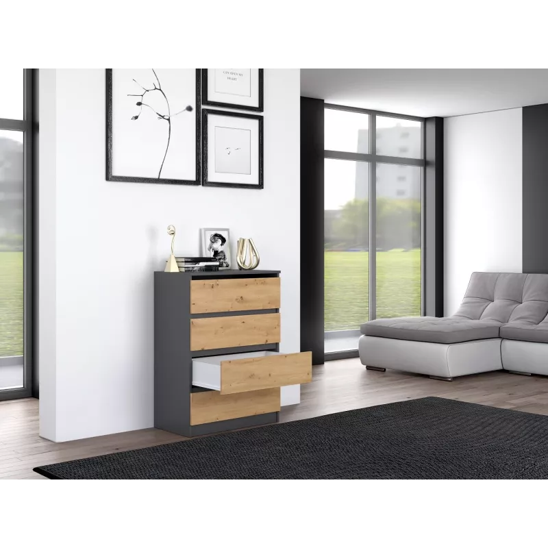 Komoda Top e Shop M4 ANTRACYT/ARTISAN — 4 szuflady, wykończenie antracyt i dąb, 700×400×970 mm, płyta wiórowa