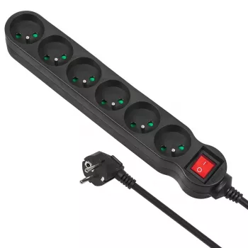 Listwa zasilająca MACLEAN MCE225 — kabel 1,5 m, 6 gniazd AC typu F, wewnętrzna, czarna
